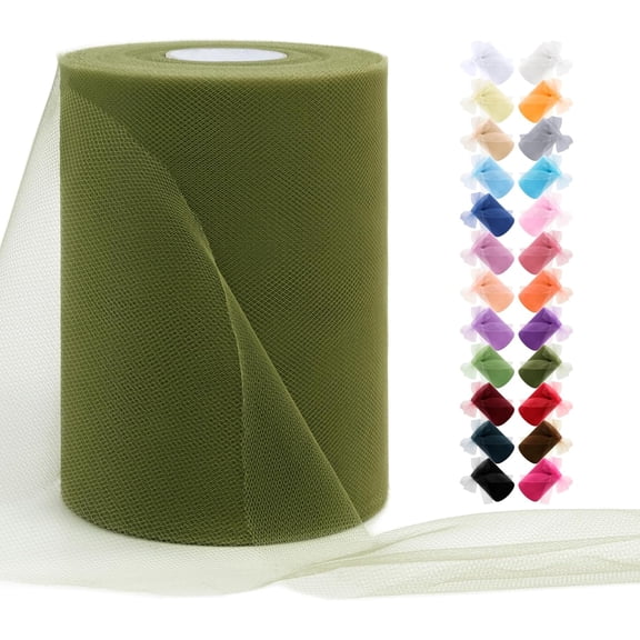 Olive Green Tulle Fabric Roll 6 Inch 100 Yards Ribbon Netting Christmas Halloween Deco Mesh for Gift Wrapping Skirt Wedding Decorations DIY Crafts inch x yards (No Glitter)