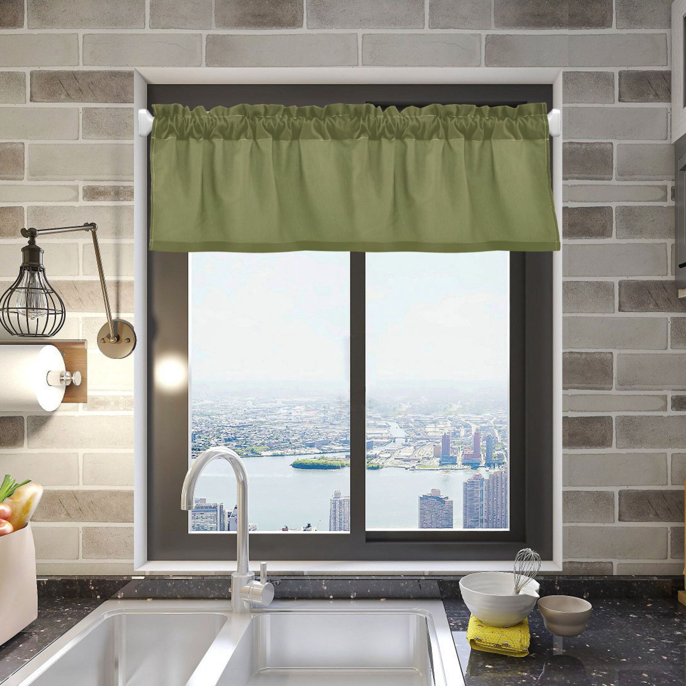 Olive Green Valance Curtains Rod Pocket for Kitchen Living Room Windows
