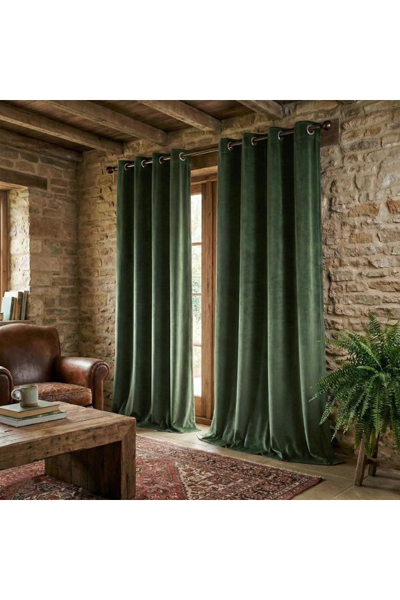 Olive Green Velvet Blackout Curtains 96 Inches Long for Bedroom, Luxury Thermal Insulated Grommet Room Darkening Window Drapes for Living Room, Cortinas de Terciopelo, 2 Panels Set 52Wx96L