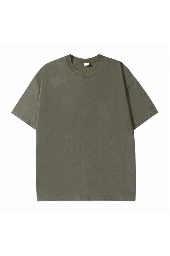 Olive Green Washed Distressed Oversized Crew Neck Cotton T-Shirt For Men