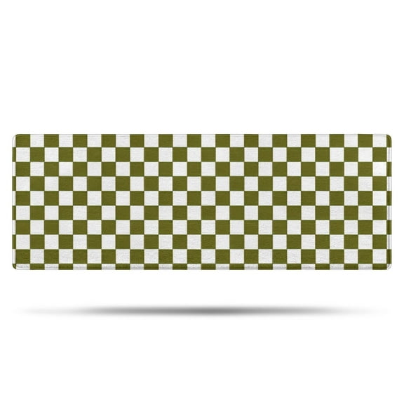 Olive Green and White Checkerboard Pattern Bathroom Rugs Mat,Non Slip Microfiber Bathroom Rug,Rubber Backing,Soft Bathroom Mats for Bathroom Floor,Tub and Shower,47x17in(120x43cm)