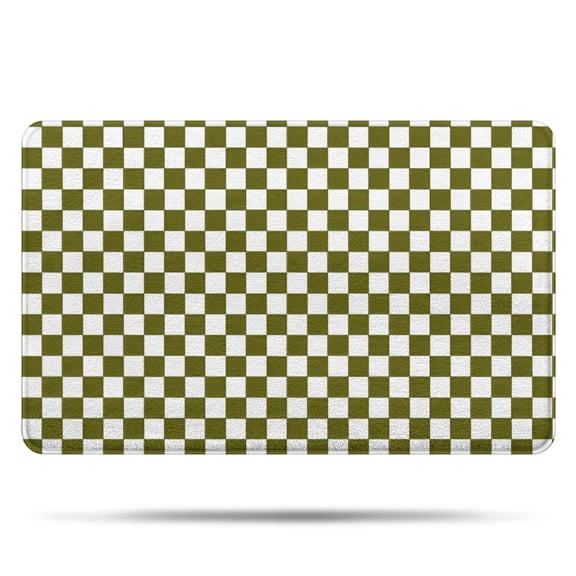 Olive Green and White Checkerboard Pattern Bathroom Rugs Mat,Non Slip Microfiber Bathroom Rug,Rubber Backing,Soft Bathroom Mats for Bathroom Floor,Tub and Shower,20x32in(50x80cm)