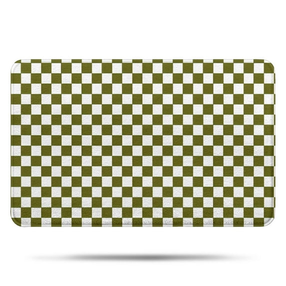 Olive Green and White Checkerboard Pattern Bathroom Rugs Mat,Non Slip Microfiber Bathroom Rug,Rubber Backing,Soft Bathroom Mats for Bathroom Floor,Tub and Shower,17x27in(43x68cm)