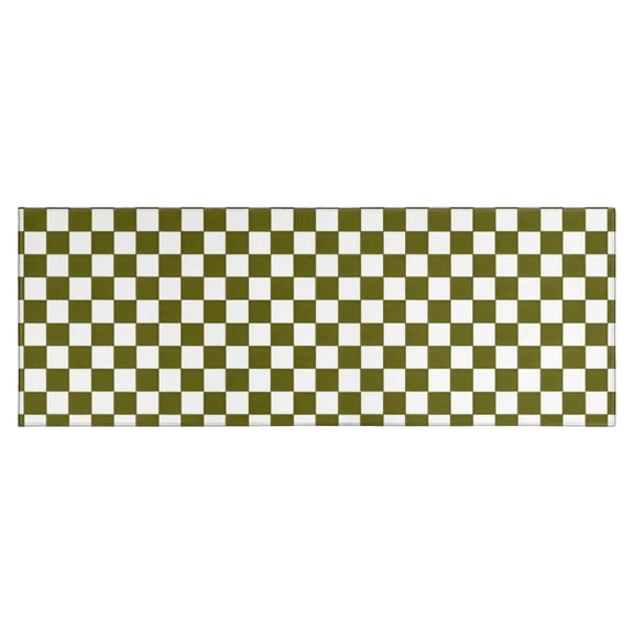 Olive Green and White Checkerboard Pattern Kitchen Rug Mat,Kitchen Runner Rugs Non Skid Washable,Decorative Kitchen Floor Mats for Kitchen,Sink,Laundry,17"X47"