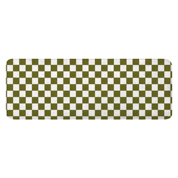 Olive Green and White Checkerboard Pattern Kitchen Rug Mat,Kitchen Runner Rugs Non Skid Washable,Decorative Kitchen Floor Mats for Kitchen,Sink,Laundry,17"x47.2"