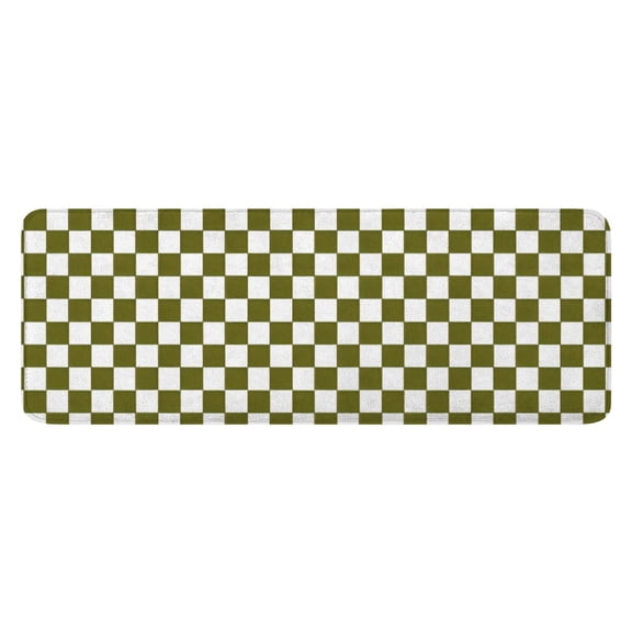 Olive Green and White Checkerboard Pattern Kitchen Rug Mat,Kitchen Runner Rugs Non Skid Washable,Decorative Kitchen Floor Mats for Kitchen,Sink,Laundry,17"x47.2"