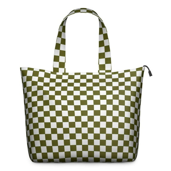 Olive Green and White Checkerboard Pattern Travel Tote Bags for Women Carry On,Large Weekender Bags for Women Travel,Multi Functional Duffle Bag for Work,Shopping,Sports