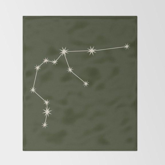 Olive Green and Cream Connected Star Constellation Fleece Blanket, Polyester Fleece Fabric, 280 GSM, Celestial Style