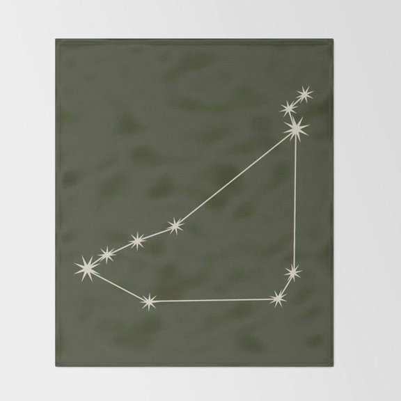 Olive Green and Cream Starburst Constellation Fleece Blanket, Polyester Fleece Fabric, 280 GSM, Celestial Style