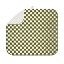Olive Green and White Checkerboard Pattern Dish Drying Mat for Kitchen 1 Pack, Ultra Absorbent Microfiber Dishes Drainer Mats,16"x18"