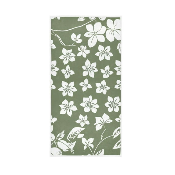 Olive Green with White Flowers Face Towel Absorbent Hand Towels Bath Sport Gym