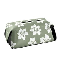 Olive Green with White Flowers Tissue Box Cover Leather Square Rectangle Tissue Box Holder for Bathroom Living Room Desk Office Decor