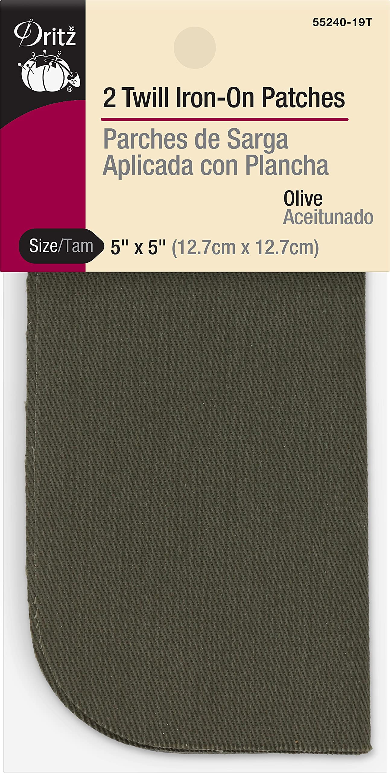 Olive IronOn patches, Twill 5 x 5 Inch, 2 countTwo count of Olive