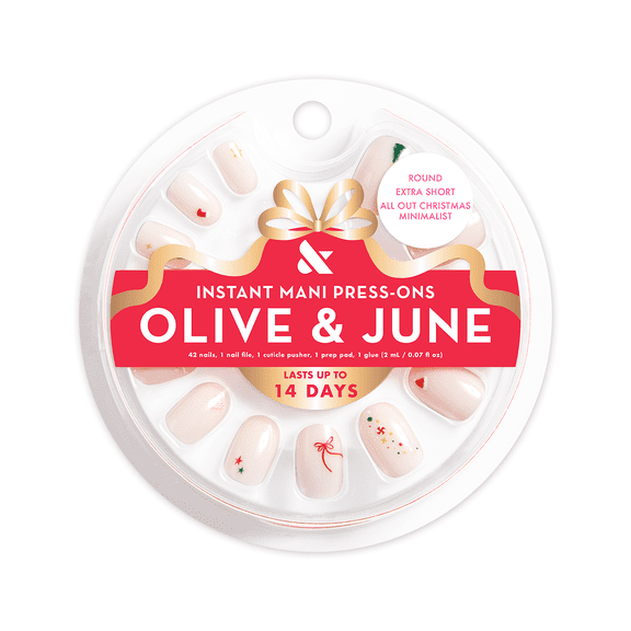 Olive & June Press On All Out Christmas Minimalist, Extra Short, Round