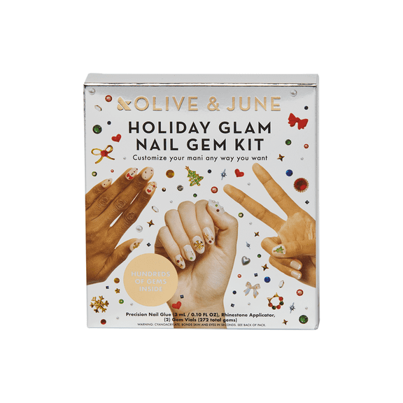 Olive & June Holiday Glam DIY Nail Art Gem Kit with Nail Glue & Rhinestone Applicator, 272 Count