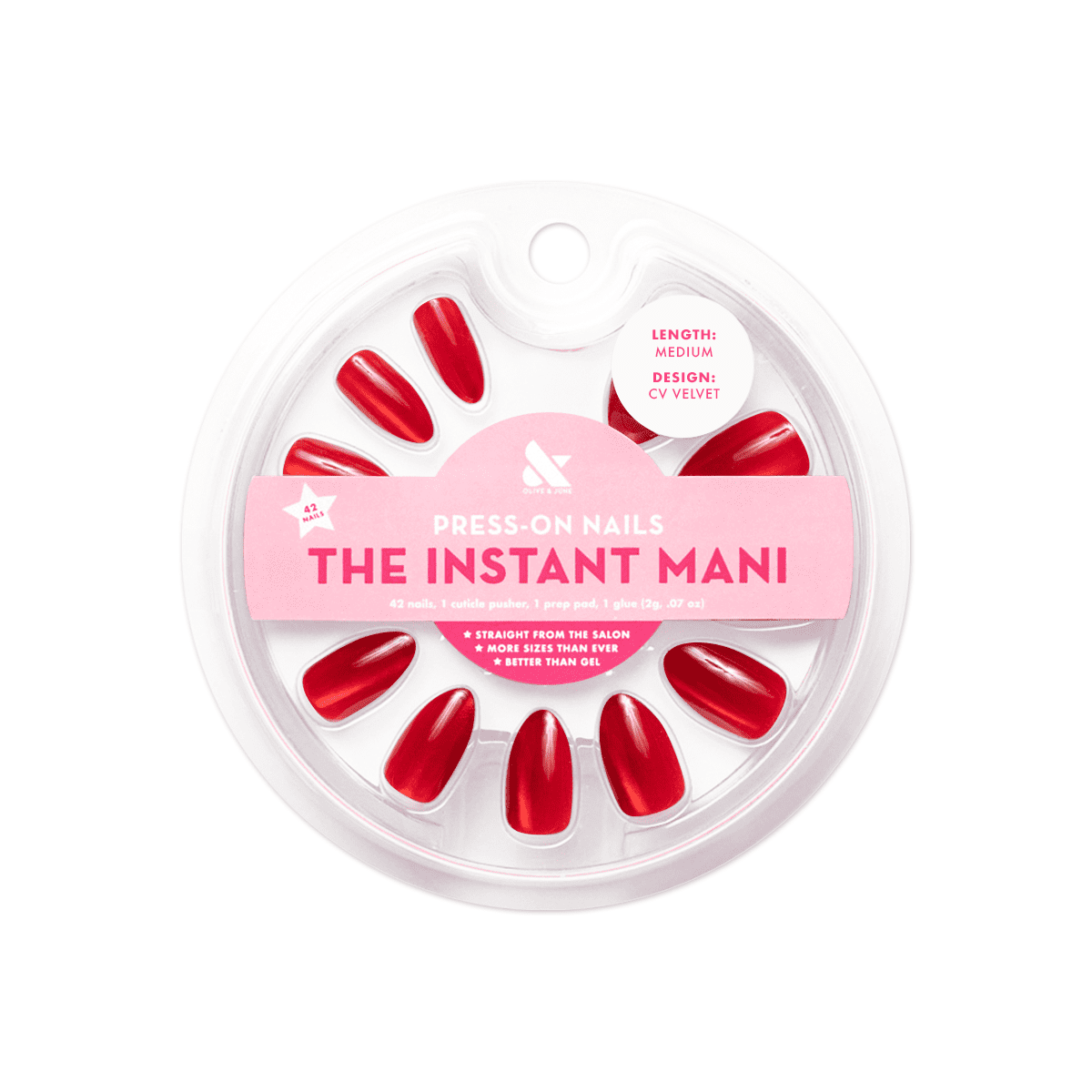 Olive & June Instant Mani Almond Medium Press-On Nails, CV Velvet, 42 Pieces