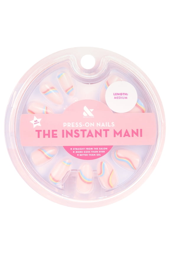 Instant Mani Almond Medium Press-On Nails, Multi-color, Rainbow Swirl, 42 Pieces