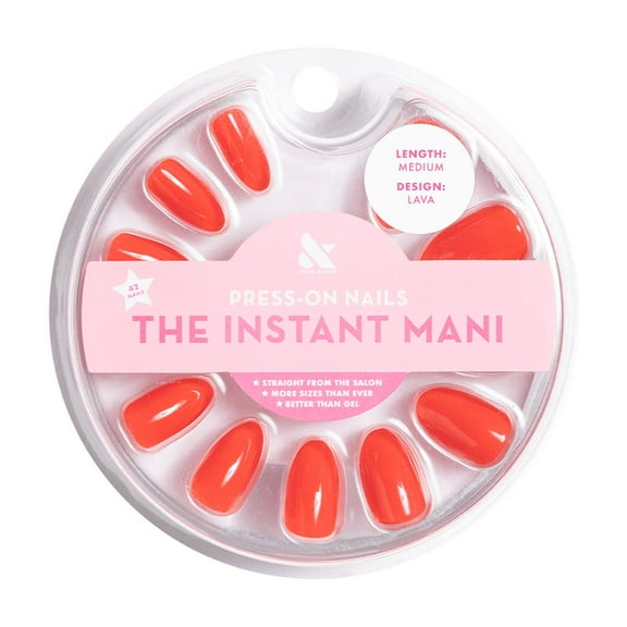 Olive & June Press-on Artificial Nails, Almond Medium, Lava, Red, 42 Count