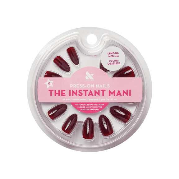 Olive & June Instant Mani Medium Almond Press-on Nails, Red, Obsessed, 42 Pieces