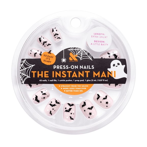 Olive & June Instant Mani Extra Short Squoval Press-On Nails, A Little Batty, 42 Pieces