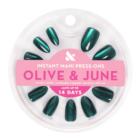 Olive & June Instant Mani Medium Almond Press-On Nails, Emerald Velvet, 42 Pieces