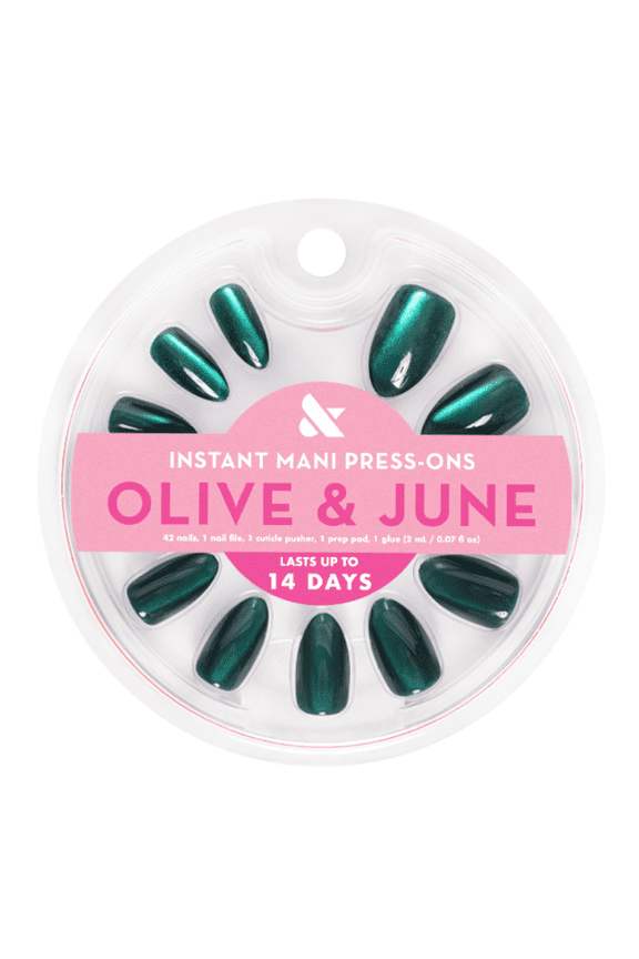 Instant Mani Medium Almond Press-On Nails, Emerald Velvet, 42 Pieces