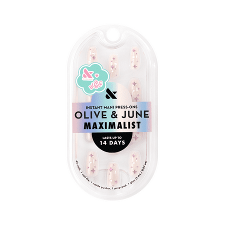 Olive & June + Bubble Instant Mani Medium Coffin Press-on Nails, Puffy Sparkles & Pearls, 42 Pieces