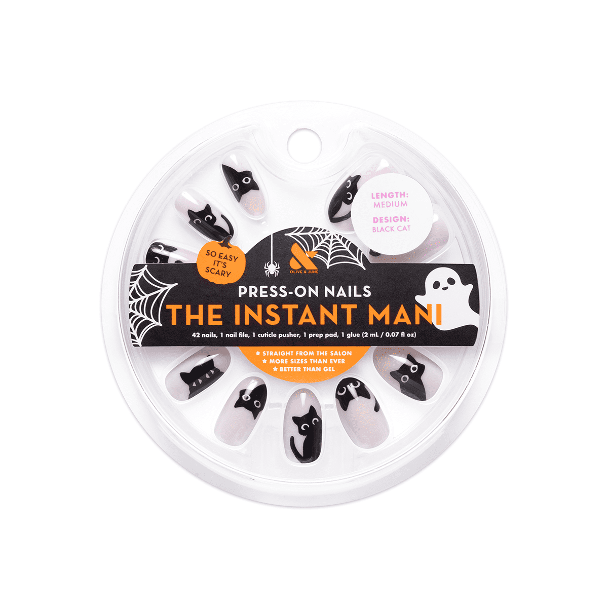 Olive & June Instant Mani Medium Oval Press-On Nails, Black Cat