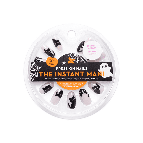 Olive & June Instant Mani Medium Oval Press-On Nails, Black Cat, 42 Pieces