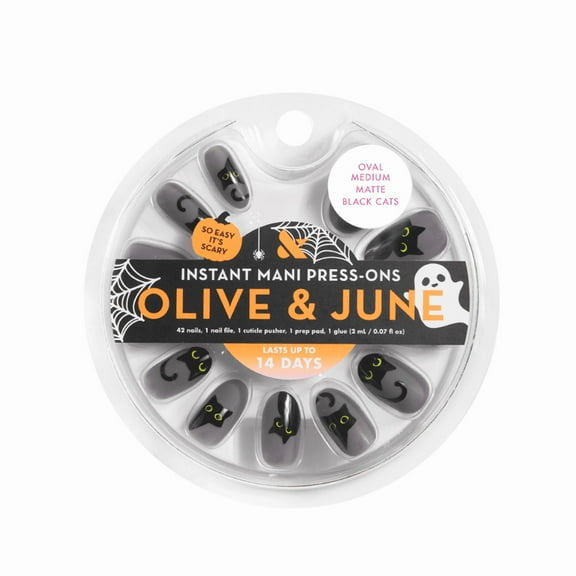 Olive & June Instant Mani Medium Oval Press-on Nails, Matte Black Cats, 42 Pieces