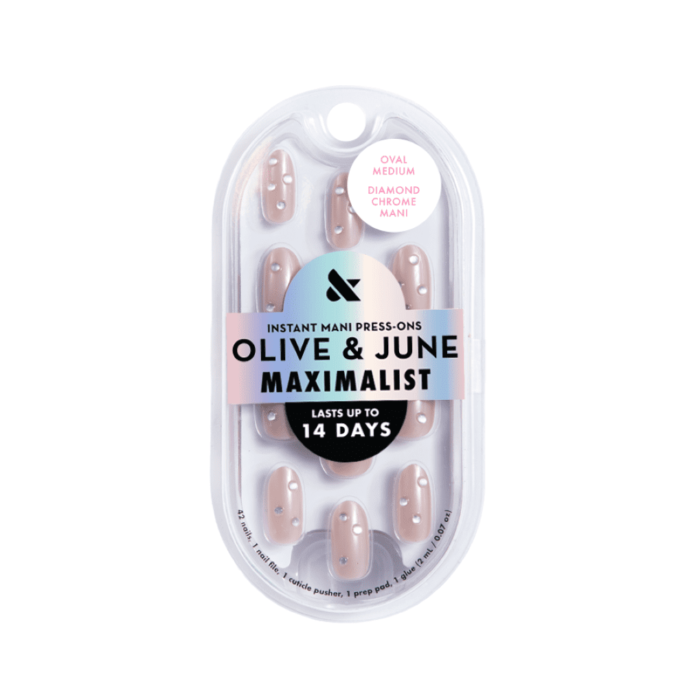 Olive & June Instant Mani Maximalist Medium Oval Press-on Nails, Diamond Chrome Mani, 42 Pieces