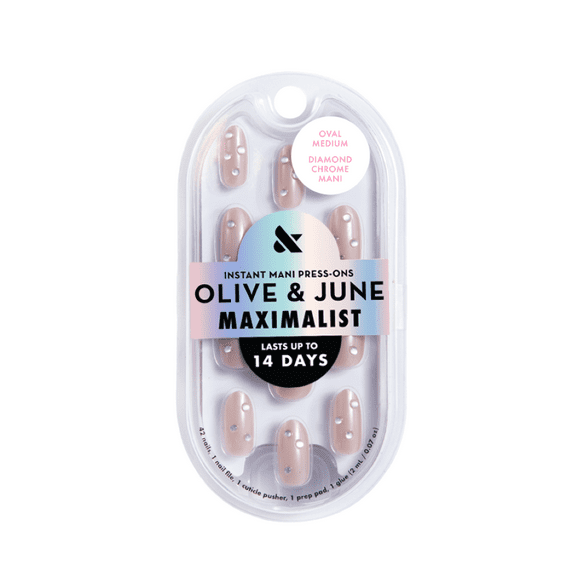 Olive & June Instant Mani Maximalist Medium Oval Press-on Nails, Diamond Chrome Mani, 42 Pieces