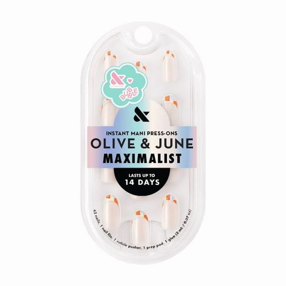 Olive & June + Bubble Instant Mani Medium Oval Press-on Nails, Parade French, 42 Pieces
