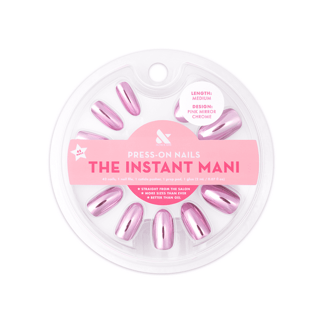 Olive & June Instant Mani Medium Oval Press-On Nails, Pink Mirror ...