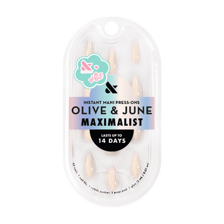 Olive & June + Bubble Instant Mani Medium Stiletto Press-on Nails, Neutral Iridescent Velvet, 42 Pieces