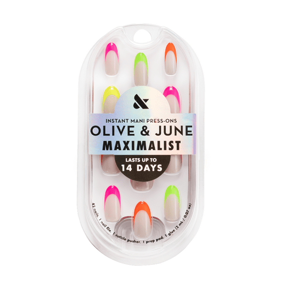 Olive & June Instant Mani Maximalist Medium Oval Press-On Nails, Thick Rainbow French, 42 Pieces