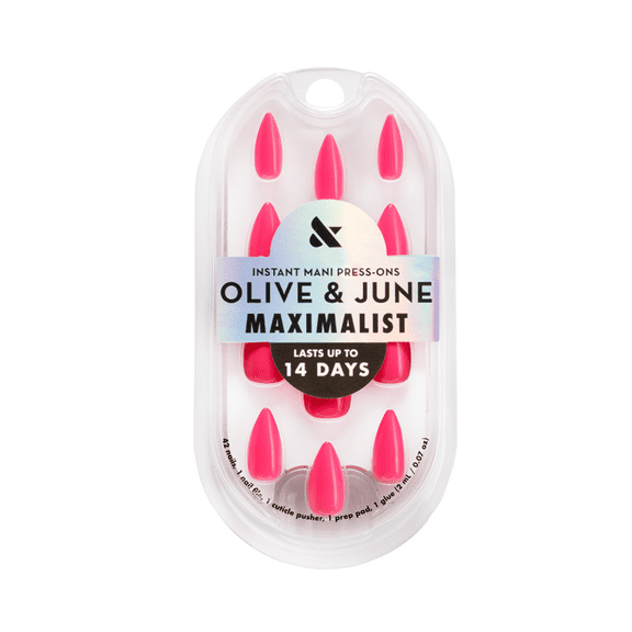 Olive & June Instant Mani Maximalist Medium Stiletto Press-On Nails, Neon Flamingo, 42 Pieces