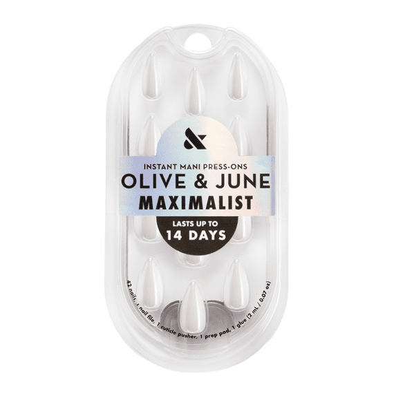 Olive & June Instant Mani Maximalist Medium Stiletto Press-On Nails, White Jelly Chrome, 42 Pieces