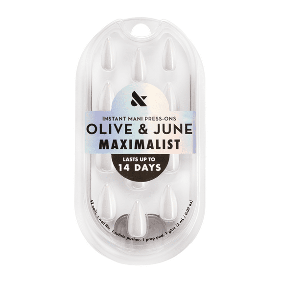 Olive & June Instant Mani Maximalist Medium Stiletto Press-On Nails, White Jelly Chrome, 42 Pieces
