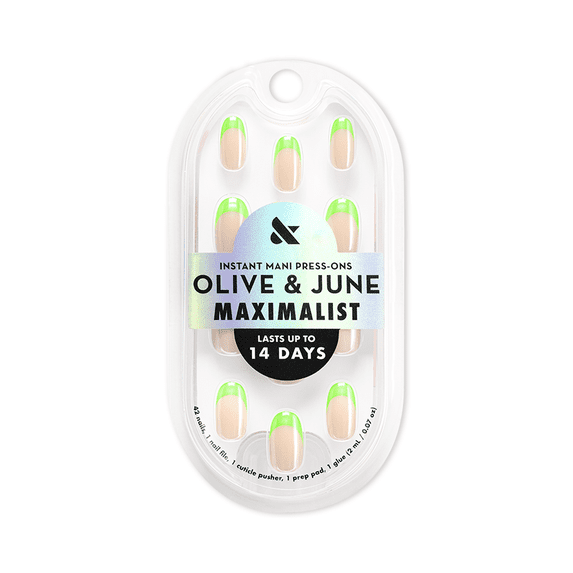 Olive & June Instant Mani Maximalist Short Round Press-On Nails, Lime Chrome French, 42 Pieces