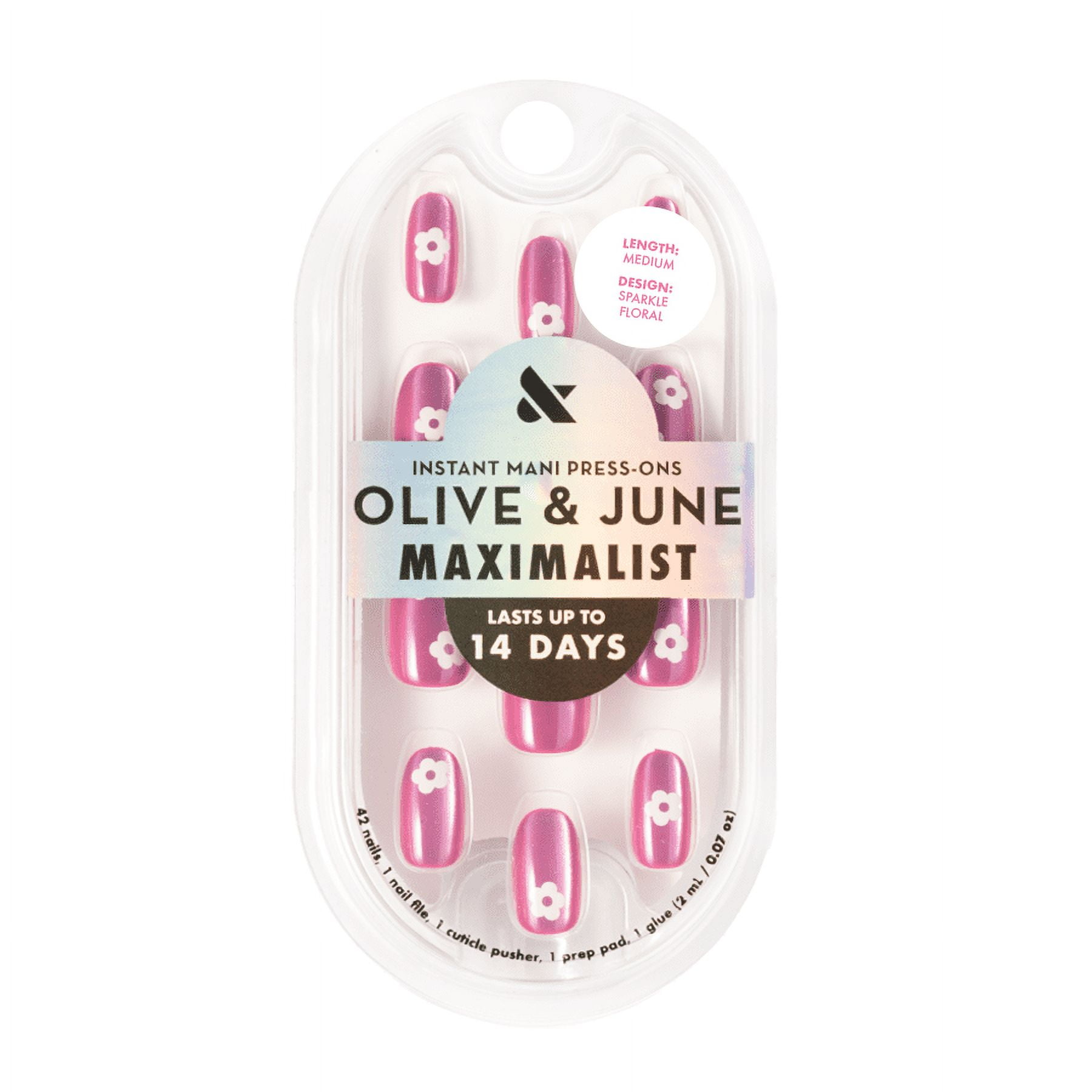 Olive & June Instant Mani Maximalist Medium Oval Press-On Nails, Sparkle Floral, 42 Pieces