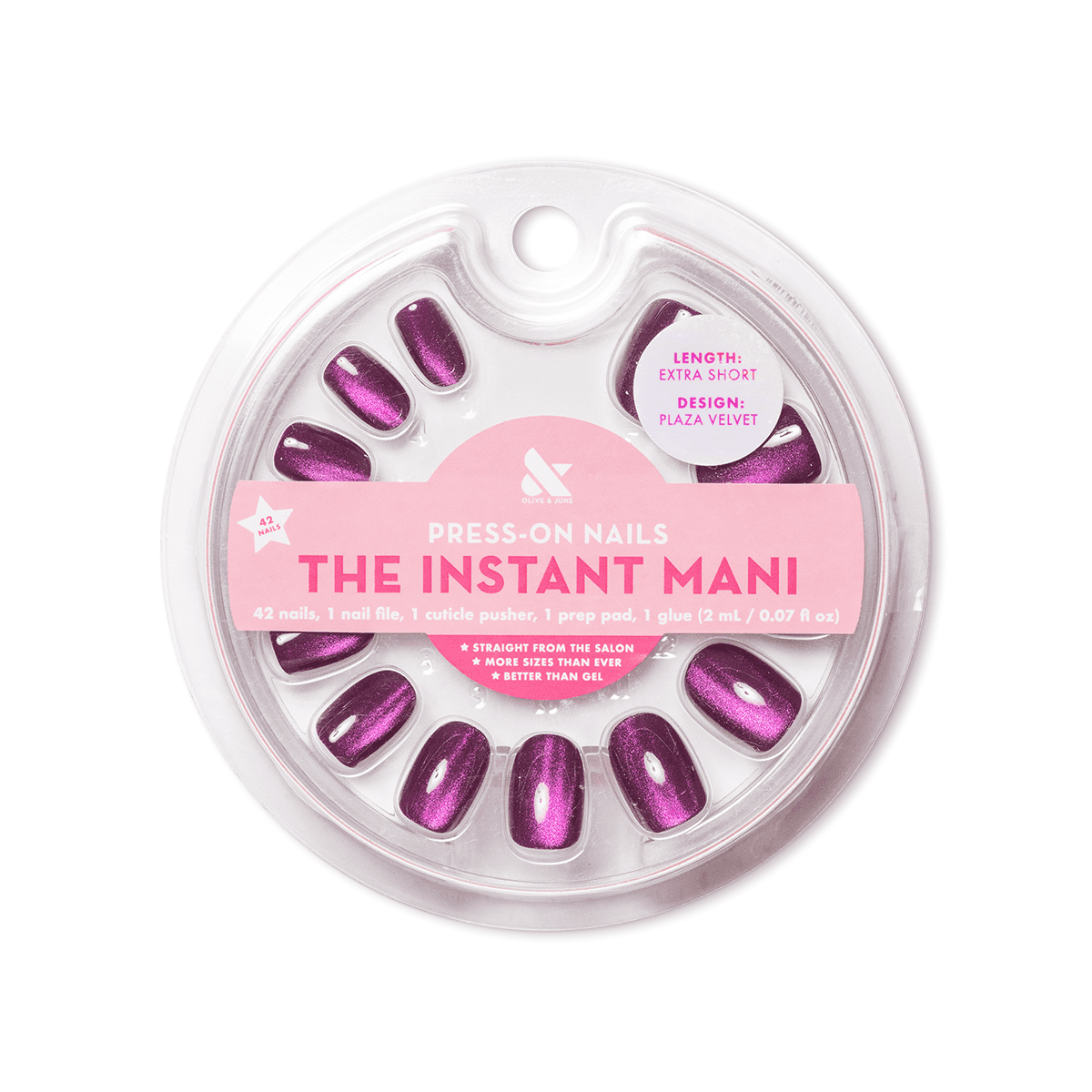 Olive & June Instant Mani Extra Short Round Press-on Nails, Purple, Velvet Plaza, 42 Pieces