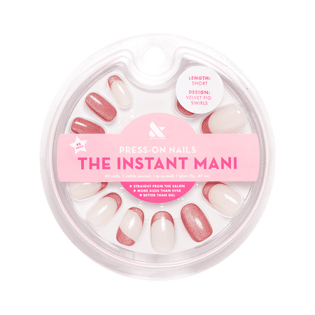 Olive & June Instant Mani Round Short Press-On Nails, Pink, Velvet Fig Swirls, 42 Pieces