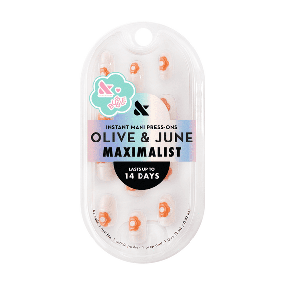 Olive & June + Bubble Instant Mani Short Round Press-on Nails, Puffy Bubble Flowers, 42 Pieces