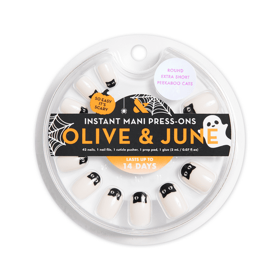 Olive & June Instant Mani Extra Short Round Press-on Nails, Peekaboo Cats, 42 Pieces