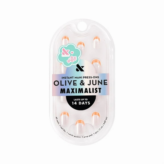 Olive & June + Bubble Instant Mani Extra Short Round Press-on Nails, Bounce Back Chrome French, 42 Pieces
