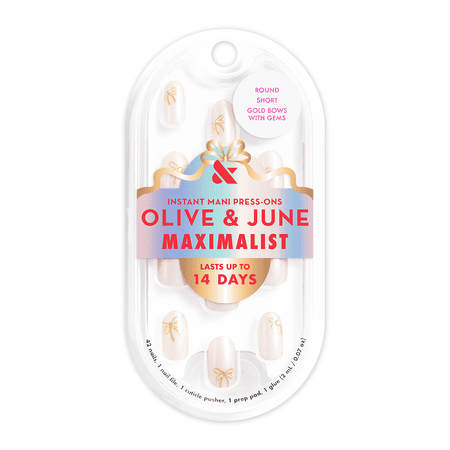 Olive & June Press On Maximalist Gold Bow with Gems, Short, Round