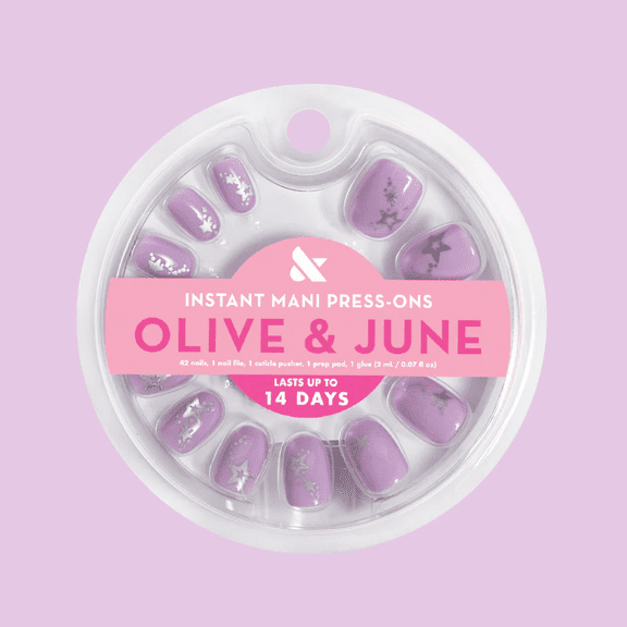 Olive & June Press-on Artificial Nails - Lavender Iridescent Stars - Extra Short | Round