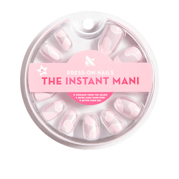 Olive & June Press-on Artificial Nails, Round Short, Groovy Swirl, Pink, 42 Count