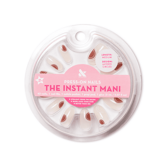 Olive & June Press-on Oval Medium False Nails, Layered Circles, 42 Count